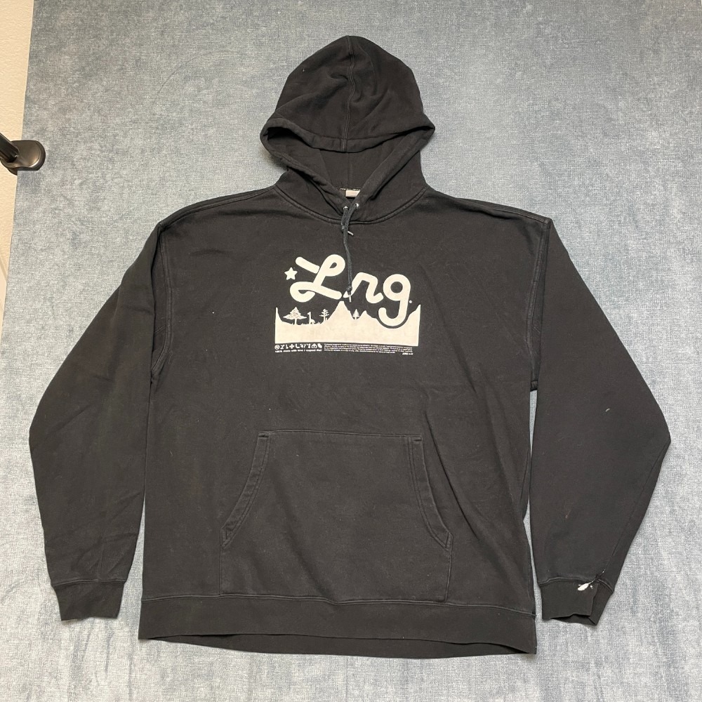 Lifted Research Group LRG Hoodie Men Large Black Fleece Lined Drawstring Graphic
